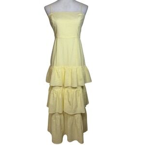 J.Crew Yellow Cotton Seersucker Tiered Ruffle Maxi Dress 4 Cottagecore Wedding